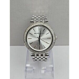 Michael Kors Darci MK3190 Silver Tone Crystal Bezel Watch New Battery 39mm